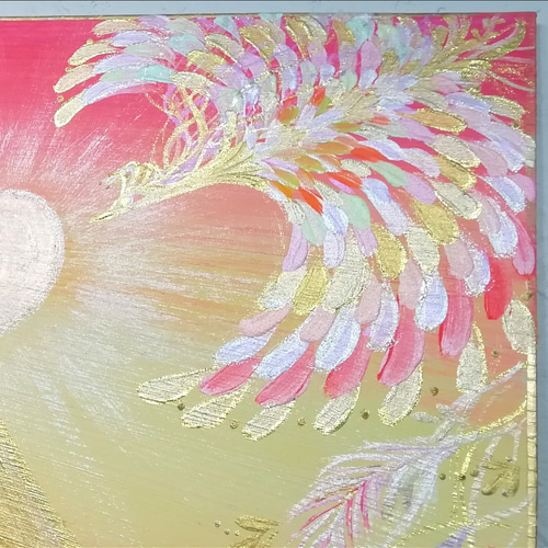 【送料無料】 風水絵画＊幸せ空の龍と鳳凰～黄金富士～金出世 子宝恋愛 出会い 絵画/タペストリー