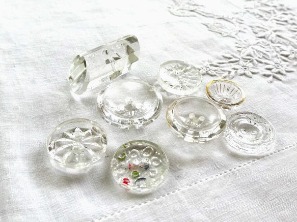 1800年-1900年 8点 12mm-18mm フランス ガラス ボタン クリア 服飾 