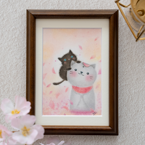 原画・フレーム付き】「ねこ地蔵と黒猫ちゃん」 パステルアート 原画・フレーム付き】「ねこ地蔵と黒猫ちゃん」 パステルアート