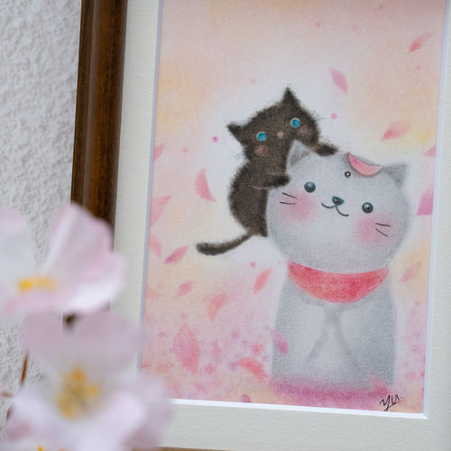 原画・フレーム付き】「ねこ地蔵と黒猫ちゃん」 パステルアート 原画・フレーム付き】「ねこ地蔵と黒猫ちゃん」 パステルアート