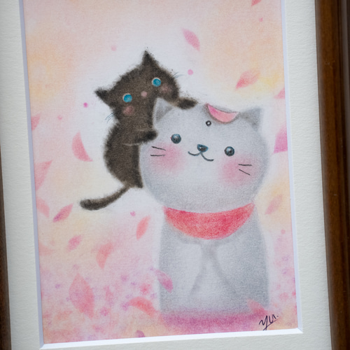 原画・フレーム付き】「ねこ地蔵と黒猫ちゃん」 パステルアート 原画・フレーム付き】「ねこ地蔵と黒猫ちゃん」 パステルアート