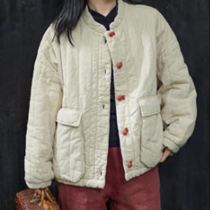 シンプルソリッドカラーのレトロ短めの綿麻 コート