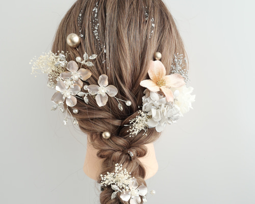 A524 ほんのりピンク 成人式 卒業式 浴衣 結婚式 小花 ヘッドドレス