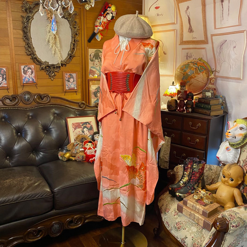 振袖着物リメイク ロングワンピース ドレス 和洋折衷 春の陽だまりに