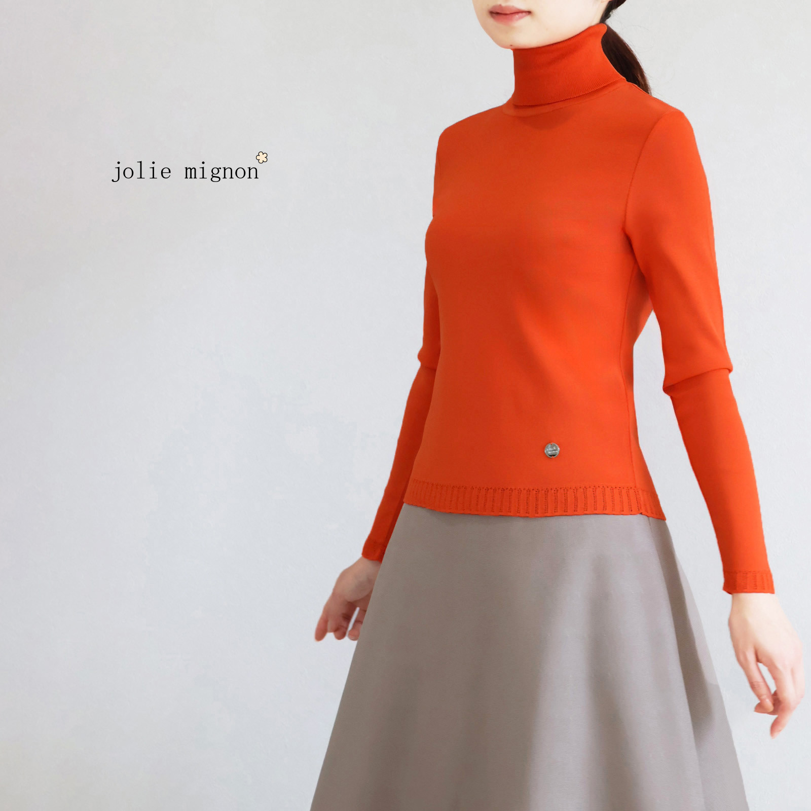 【色違いで揃えたい】透かし編み柄 タートルストレッチプルオーバー【ダークオレンジ】