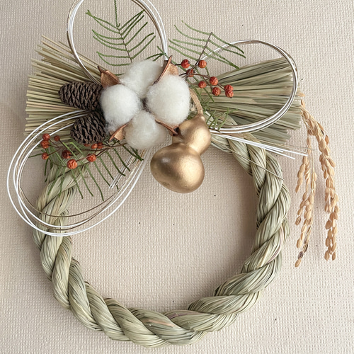 まだ間に合う】豆ひょうたんのシンプルなしめ縄 モダン しめ縄 しめ縄