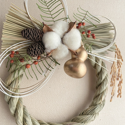 まだ間に合う】豆ひょうたんのシンプルなしめ縄 モダン しめ縄 しめ縄