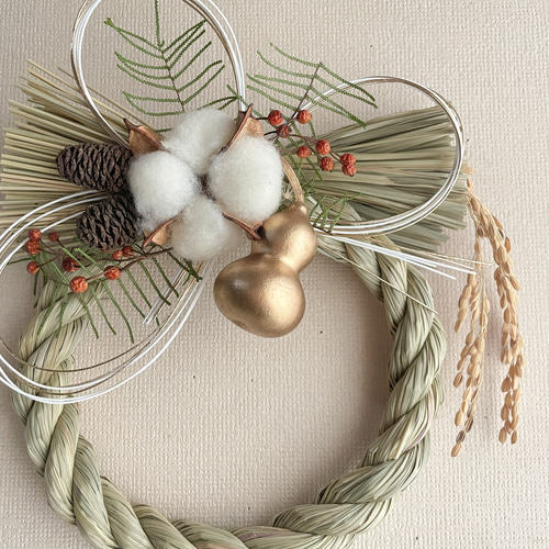 まだ間に合う】豆ひょうたんのシンプルなしめ縄 モダン しめ縄 しめ縄