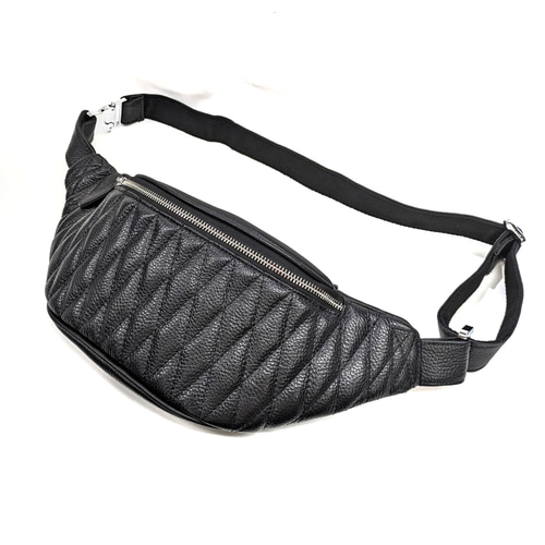 ボディバッグ メンズ キルティング 黒 バイカー ライダース ボディ