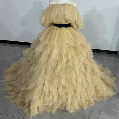 新品♡イエローフリルチュールドレスウェディング韓国カラードレス