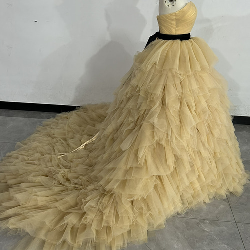 3waysクリームイエローカラードレス オフショルダー 韓国風ドレス