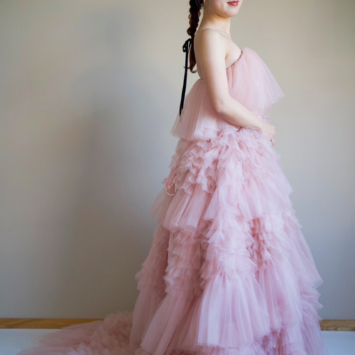 人気上昇！ 韓国風ティアードカラードレス もこもこチュールドレス