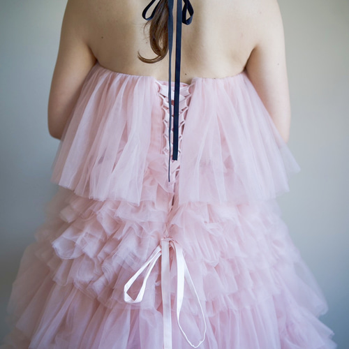 人気上昇！ 韓国風ティアードカラードレス もこもこチュールドレス