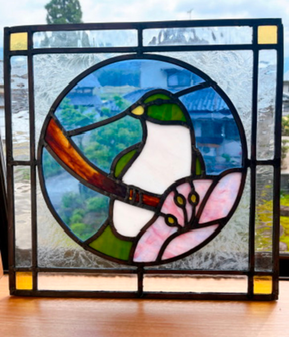 鳥と花のステンドグラスパネル その他インテリア雑貨 Lumi Stained