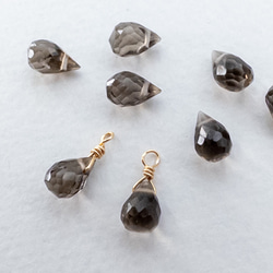 ＊4個＊ 天然石 パーツ スモーキークォーツ チャーム ブリオレット 金色 アクセサリー作り te091 1枚目の画像