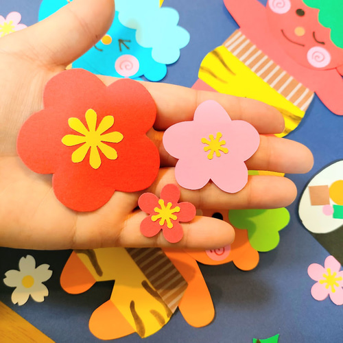 画用紙 節分 梅 色紙 壁面 アルバム ラミネート ～鬼たちの節分