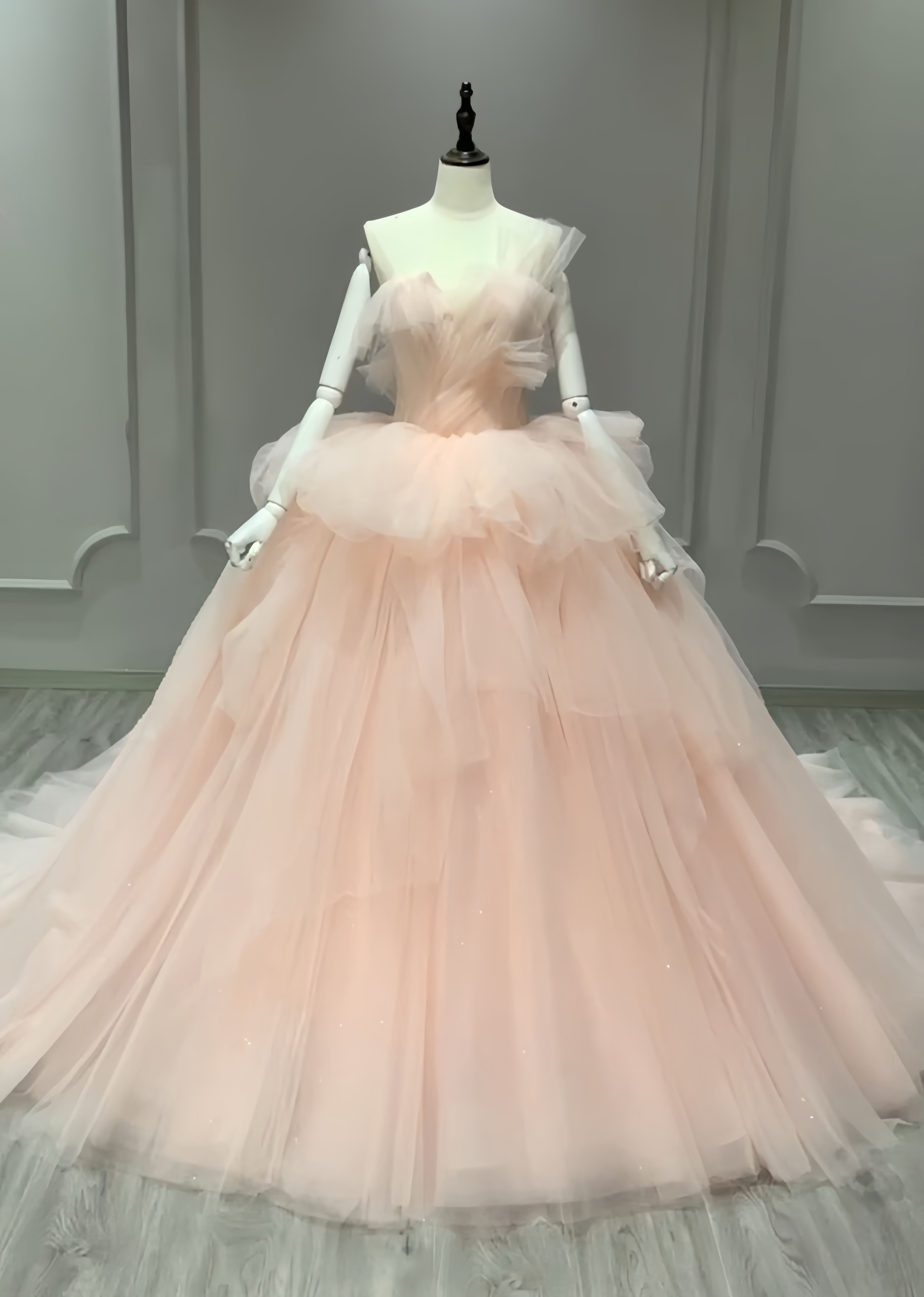 新作！アシメドレス　胸フリル　肌色　カラー変更可能　パーディードレス　花嫁結婚式　プリンセス二次会披露宴演奏会お呼ばれ