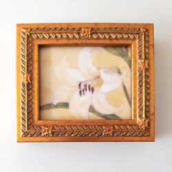 額付き原画)蝶とアネモネ 高級感のある金彩 アート 赤 手のひらサイズ