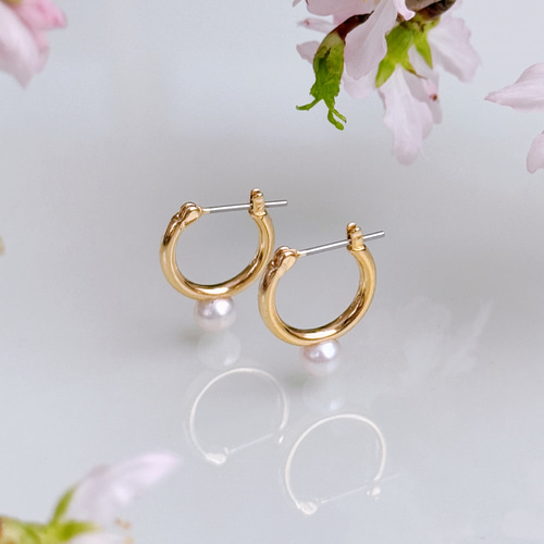 淡水パール フープピアス キャッチレス ステンレス 金属アレルギー対応