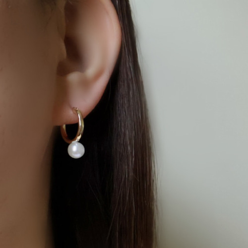 淡水パール フープピアス キャッチレス ステンレス 金属アレルギー対応