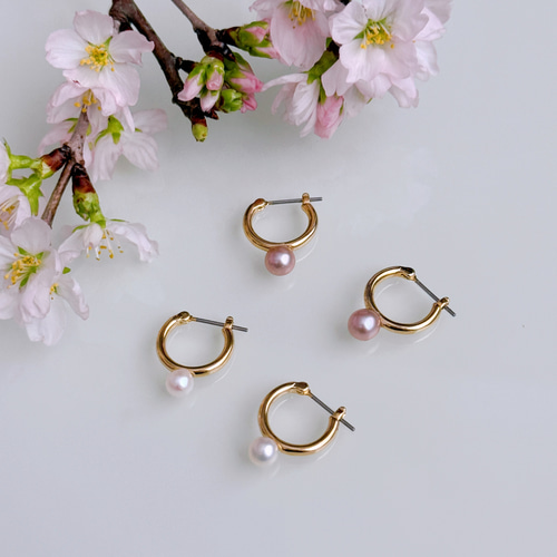 淡水パール フープピアス キャッチレス ステンレス 金属アレルギー対応