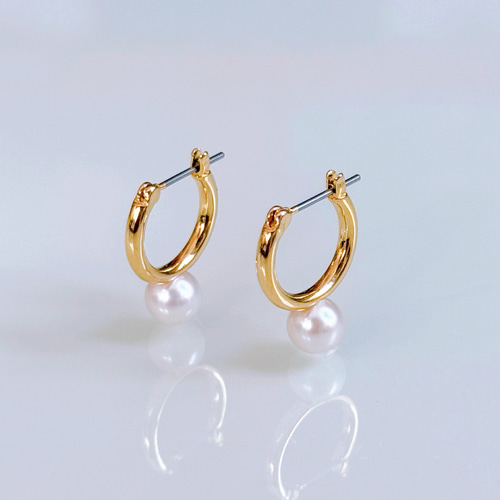 淡水パール フープピアス キャッチレス ステンレス 金属アレルギー対応