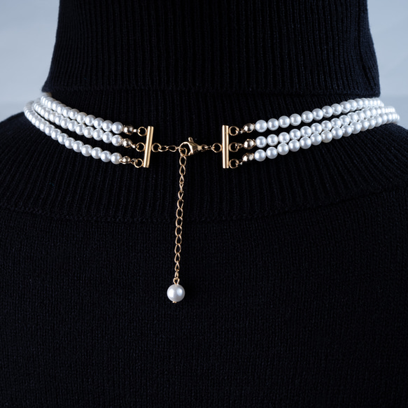 3連パールネックレス　上品デザイン カジュアルにもフォーマルにも◎チョーカー ウェディング　クリスマス　ロングネックレス 18枚目の画像