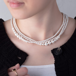 3連パールネックレス　上品デザイン カジュアルにもフォーマルにも◎チョーカー ウェディング　クリスマス　ロングネックレス 16枚目の画像