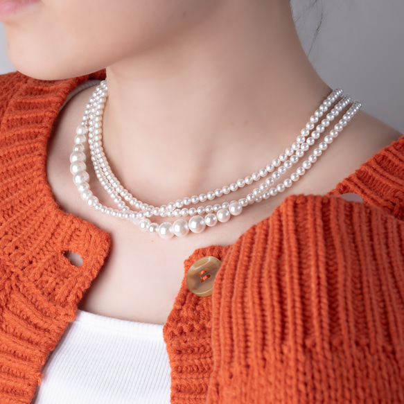 3連パールネックレス　上品デザイン カジュアルにもフォーマルにも◎チョーカー ウェディング　クリスマス　ロングネックレス 7枚目の画像