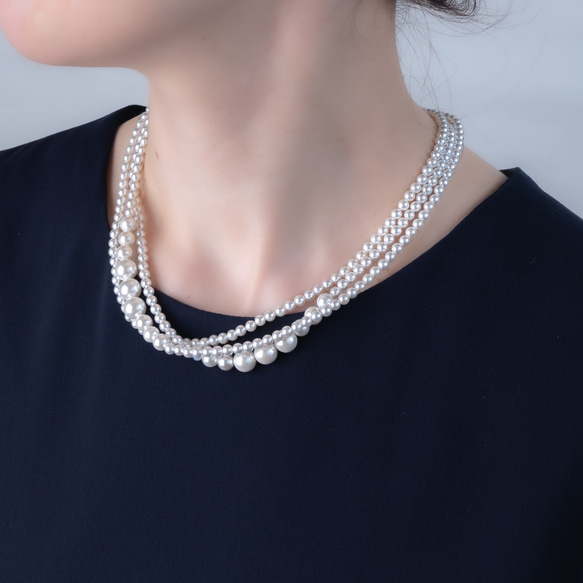 3連パールネックレス　上品デザイン カジュアルにもフォーマルにも◎チョーカー ウェディング　クリスマス　ロングネックレス 15枚目の画像