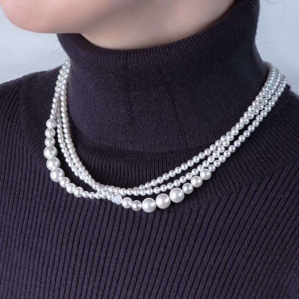 3連パールネックレス　上品デザイン カジュアルにもフォーマルにも◎チョーカー ウェディング　クリスマス　ロングネックレス 9枚目の画像