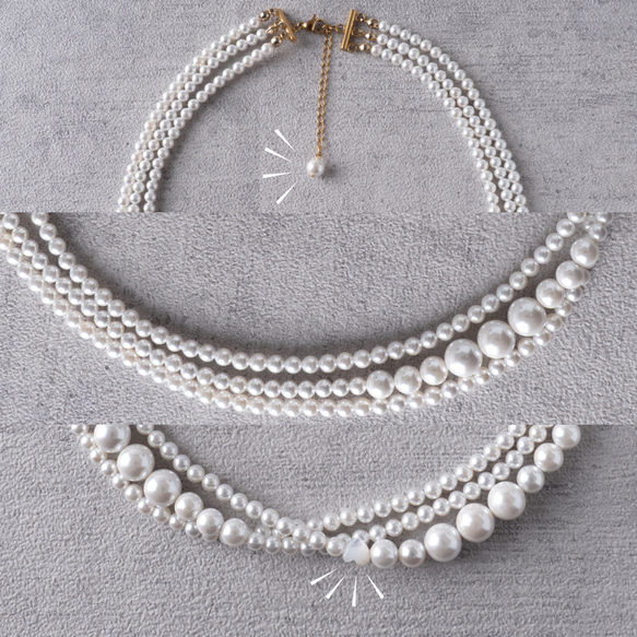 3連パールネックレス　上品デザイン カジュアルにもフォーマルにも◎チョーカー ウェディング　クリスマス　ロングネックレス 4枚目の画像