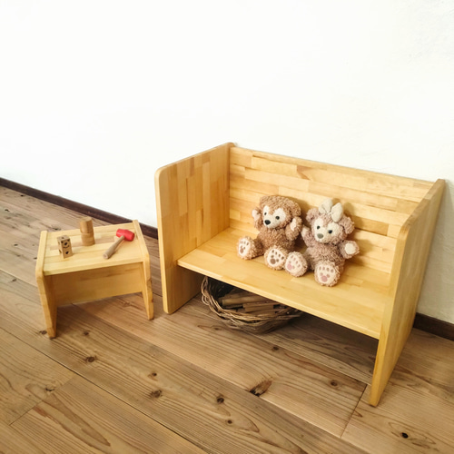 木製 キッズテーブルL & 変化椅子（パイン材）】学習机 おままごと