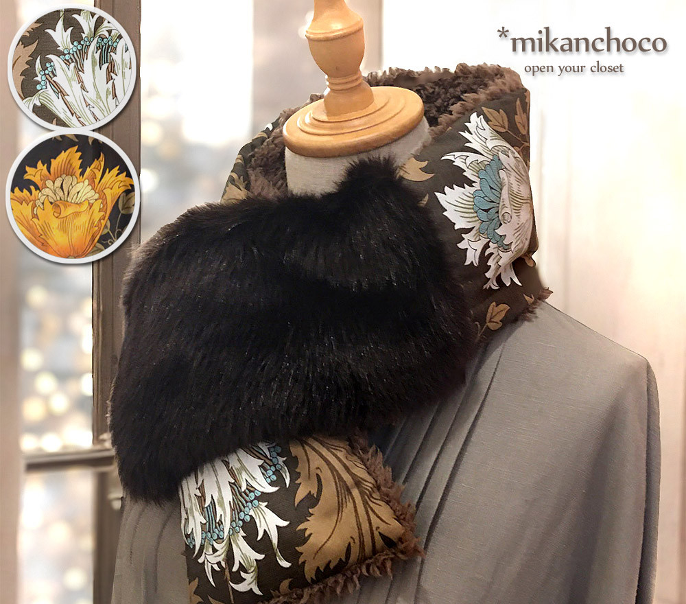 ◆早割◇茶＆オレンジ系アネモネのふわもこマフラー◆選べる2色◇モリス