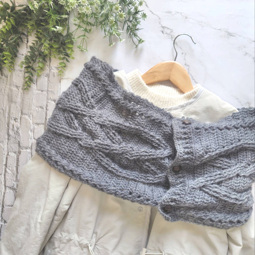 ◇在庫限り◇洗えるウルグアイウール100%ケーブル編み 2wayストール