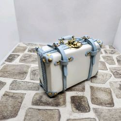 ※値下げ※【美品】茶色本革キャリー 受注製作】本革1/12ドールサイズミニチュアキャリーケース（白