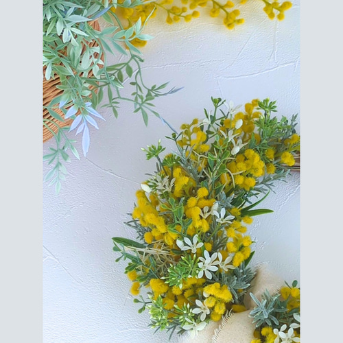 受注制作春の野原のミモザリース④ 受注販売】早春の枝ものでつくったミモザリース（生花）