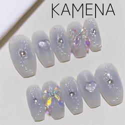 オーダー】ネイルチップ韓国ワンホンドットリボンキラキラ推し参戦