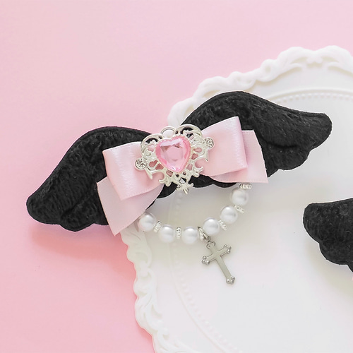 ブラック ウイング 天使の羽 ヘアクリップ ヘアリボン 2個セット