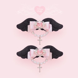 ブラック ウイング 天使の羽 ヘアクリップ ヘアリボン 2個セット