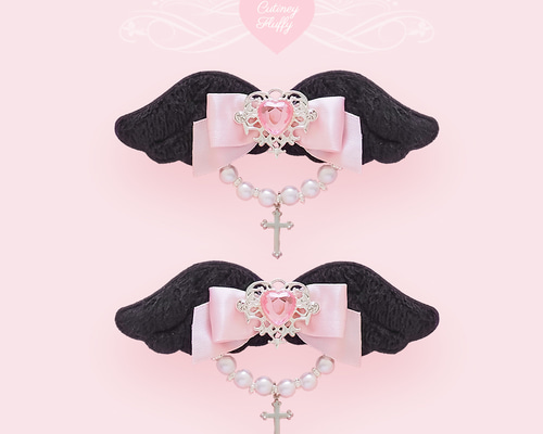 ブラック ウイング 天使の羽 ヘアクリップ ヘアリボン 2個セット