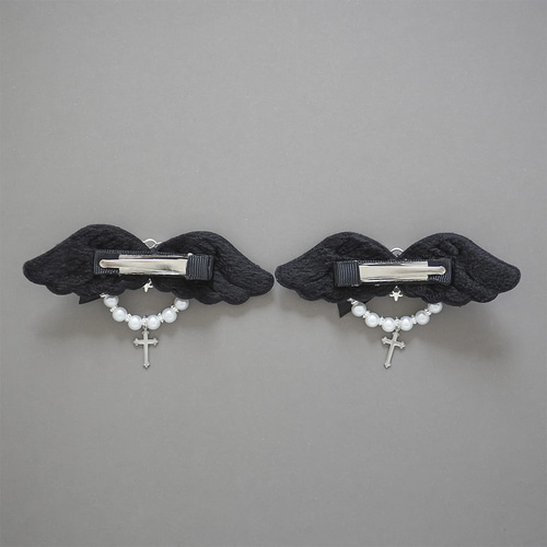 ブラック ウイング 天使の羽 ヘアクリップ ヘアリボン 2個セット