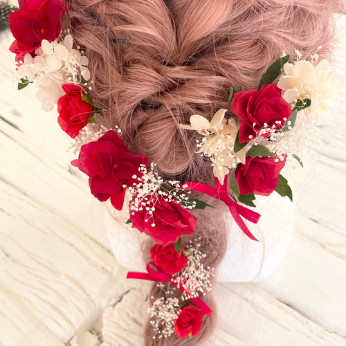 薔薇いっぱい ラプンツェル 赤 髪飾り ヘッドドレス ヘッドドレス