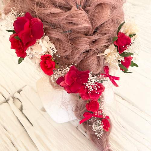 薔薇いっぱい ラプンツェル 赤 髪飾り ヘッドドレス ヘッド