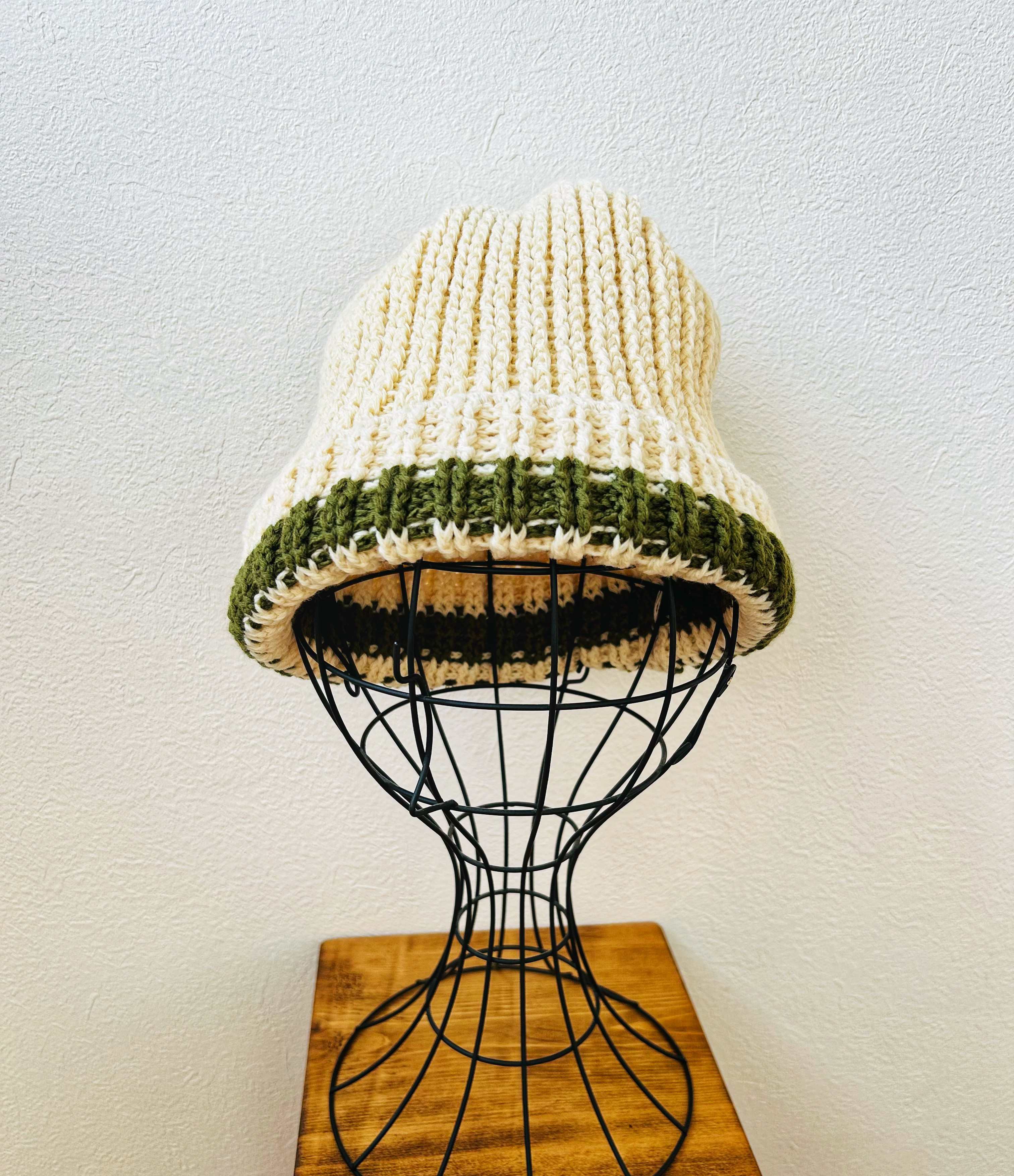 カシミアカギ編みニット帽《きなり》