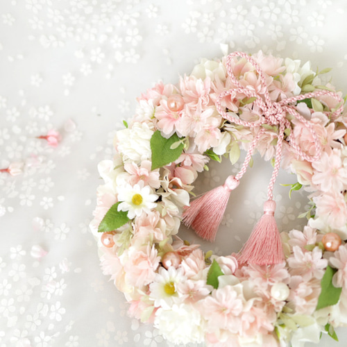 再販】桜が咲き誇る＊願いを込めた「叶結びの桜リース」ひな祭り・春の