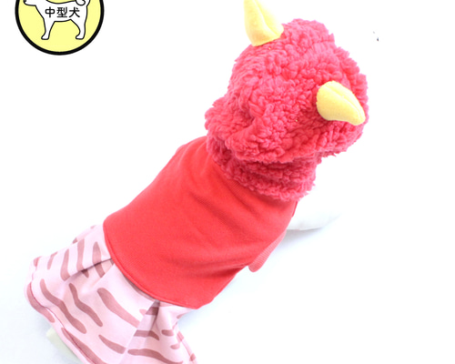 犬服 節分鬼ワンピース(赤鬼/くすみピンク) ペット服・アクセサリー M