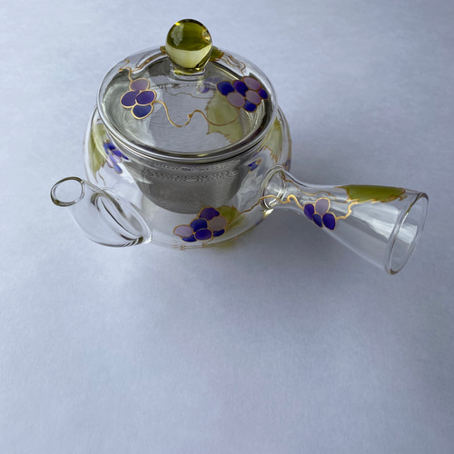 限定1個】葡萄茶器セット ガラスの急須1個 ガラス茶碗 4個 ／母