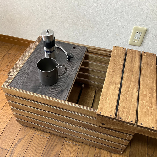 豪華 収納BOXのフタがローテーブルに！ (スライド式 No.7a テーブル・チェア・ハンモック
