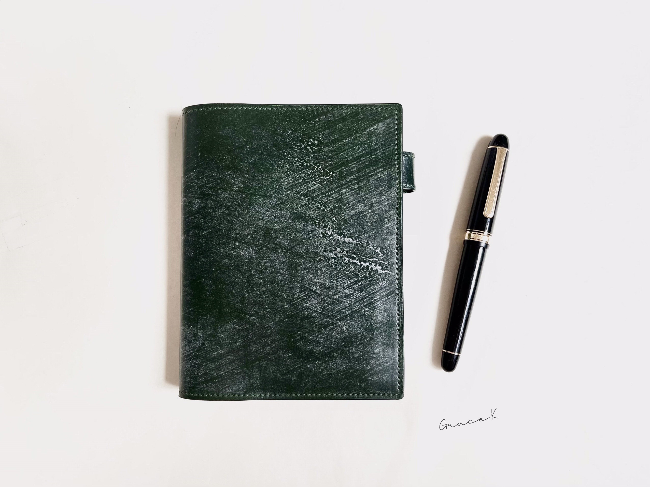 【ブライドルレザー】A6 手帳カバー　ノートカバー　ブックカバー　本革　手縫い　グリーン　受注生産